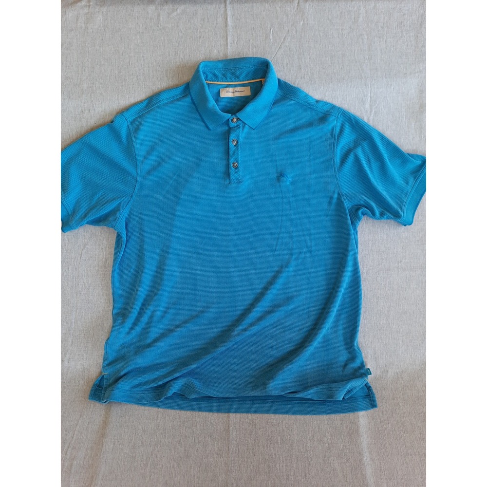 Tommy Bahama Men's XL Herringbone‎ Polo Shirt Short Sleeve Solid Sky Blue Modal